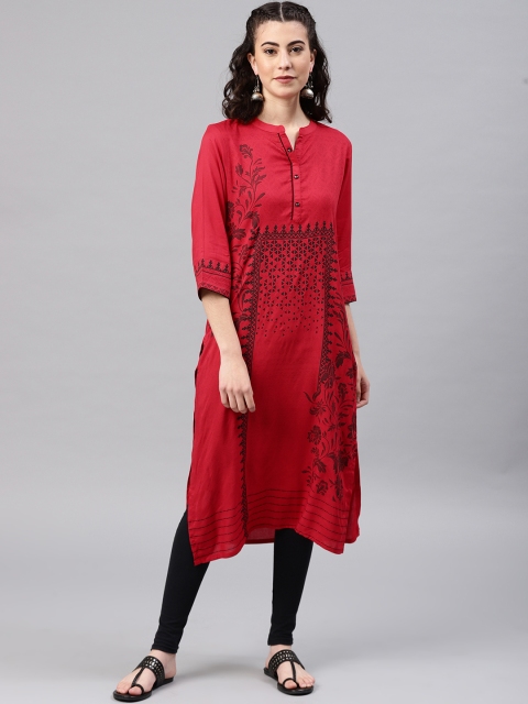 

Alena Women Red & Black Printed Straight Kurta