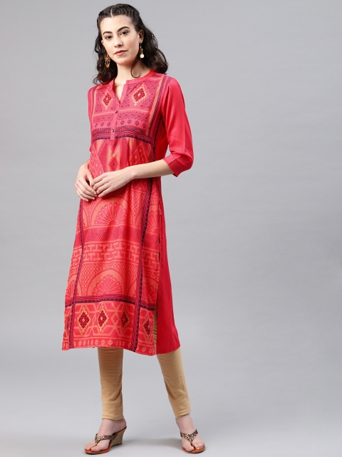 

Alena Women Coral Pink Printed Straight Kurta
