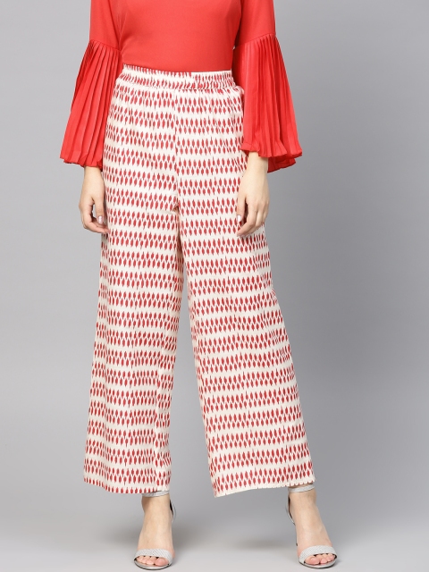 

Juniper Women Off-White & Red Printed Wide Leg Palazzos