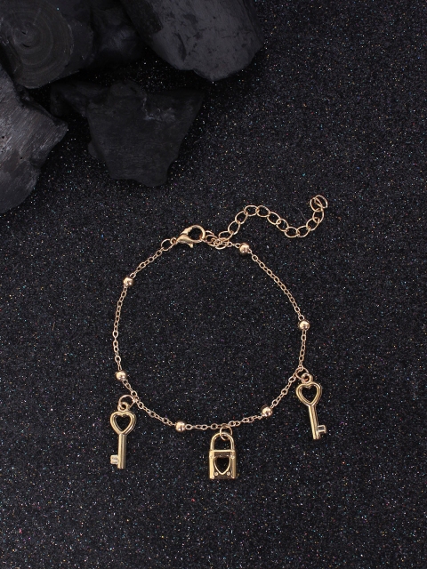 

Ayesha Women Gold Toned With Metallic Heart & Key Anklet