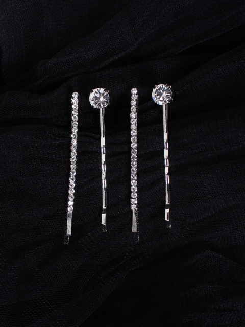 

Ayesha Set of 4 Silver-Toned Embellished Bobby Pins