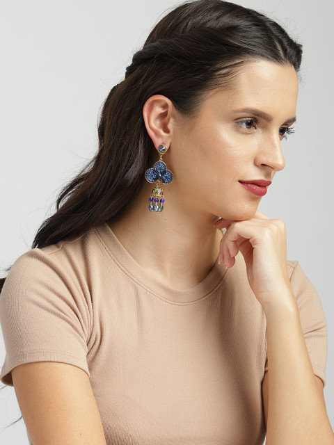 

Ayesha Blue & Gold-Toned Dome Shaped Drop Earrings