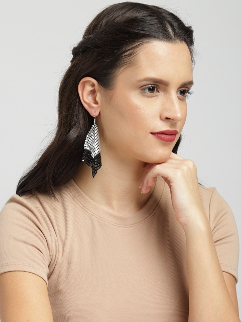 

Ayesha Silver-Toned & Black Geometric Drop Earrings