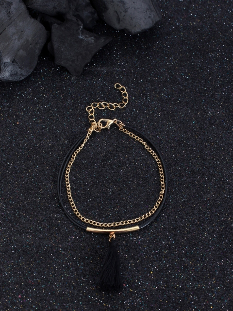

Ayesha Women Gold-Toned & Black Tassel Wire Anklet