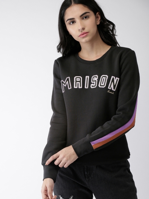 

Scotch & Soda Women Black Self-Design Sweatshirt