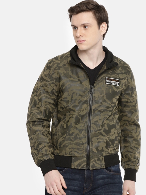 

The Indian Garage Co Men Olive Green Printed Bomber