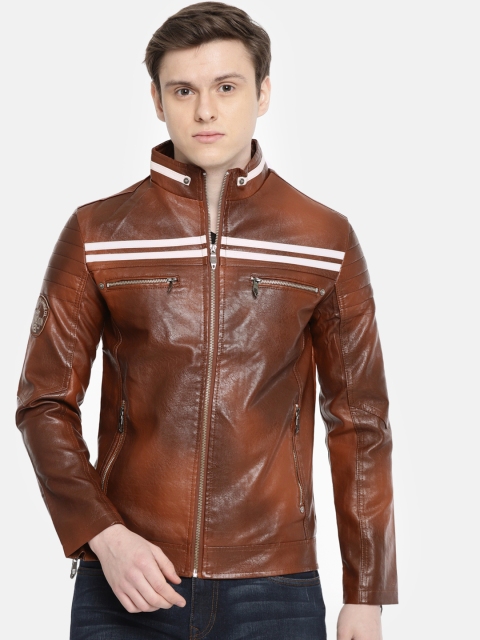 

The Indian Garage Co Men Tan Brown Solid Biker Jacket