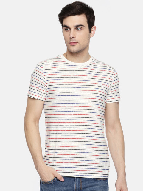 

Jack & Jones Men White & Blue Striped T-shirt