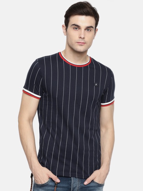 

Jack & Jones Men Navy Blue & White Striped Round Neck T-shirt