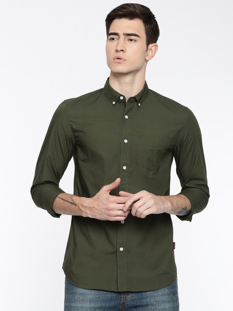 

Jack & Jones Men Olive Green Slim Fit Solid Casual Shirt