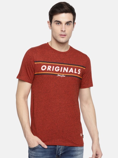 

Jack & Jones Men Rust Red Printed Round Neck T-shirt