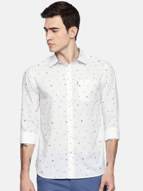 

Jack & Jones Men White & Navy Blue Slim Fit Printed Casual Shirt