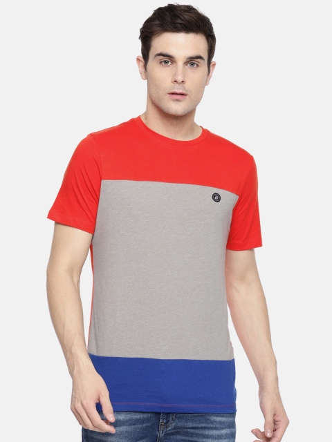 

Jack & Jones Men Red & Grey Colourblocked Round Neck Slim Fit T-shirt