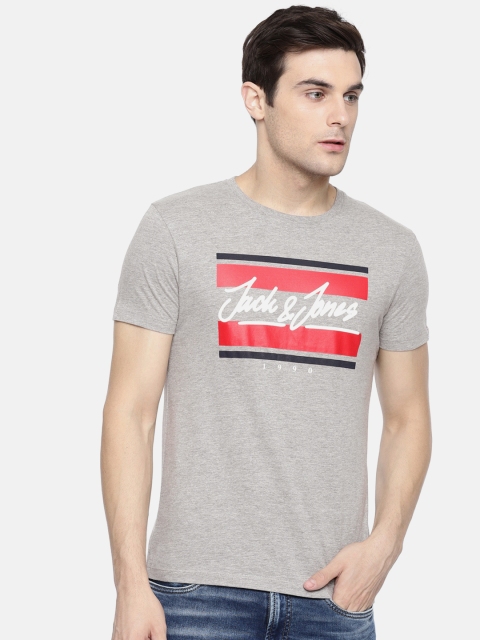 

Jack & Jones Men Grey Printed Round Neck Slim Fit T-shirt