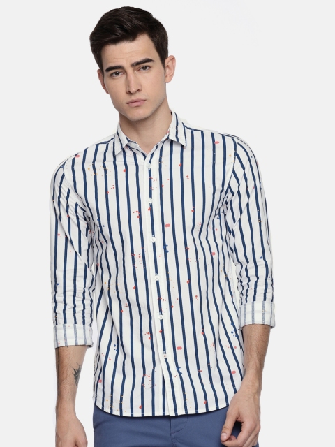 

Jack & Jones Men White & Blue Slim Fit Striped Casual Shirt