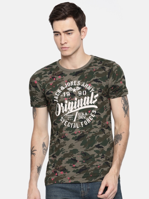 

Jack & Jones Men Olive Green Camouflage Printed T-shirt