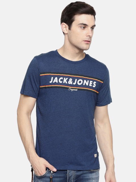 

Jack & Jones Men Blue Printed Round Neck T-shirt