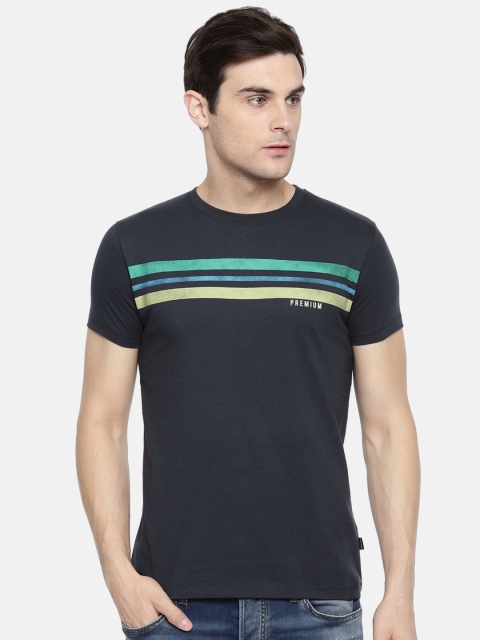 

Jack & Jones Men Navy Blue Striped Round Neck T-shirt