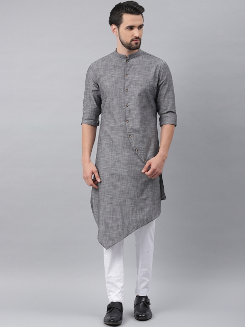 

Freehand Men Charcoal Grey Solid Straight Kurta