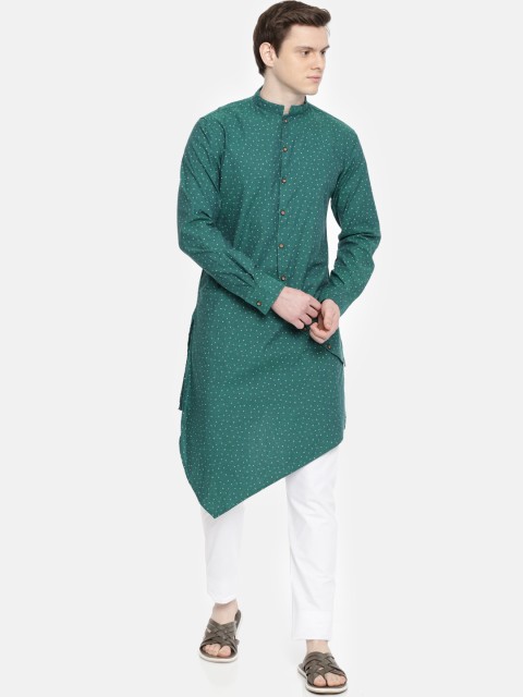 

Freehand Men Green Printed Straight Kurta
