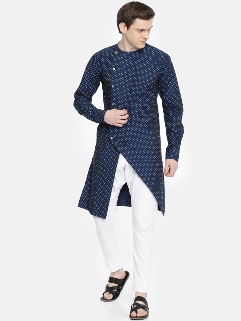 

Freehand Men Blue Printed Straight Kurta
