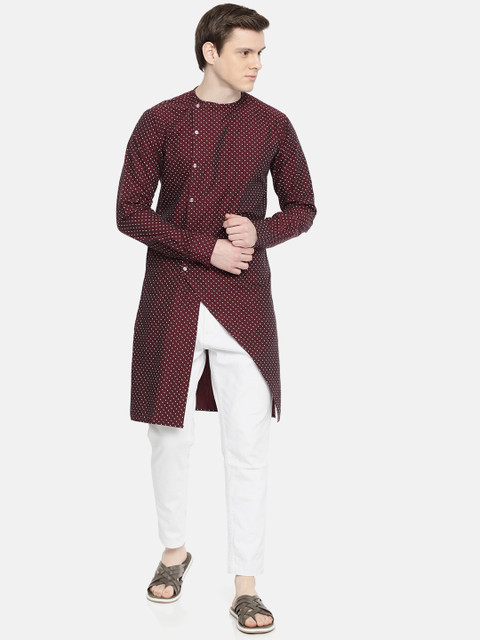 

Freehand Men Maroon Asymmetric Printed Straight Kurta