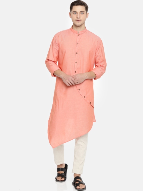 

Freehand Men Coral Orange Solid Straight Kurta