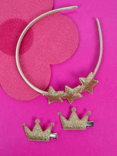 

lil' star Girls Set of Shimmery Hair Band & Hair Clip, Gold