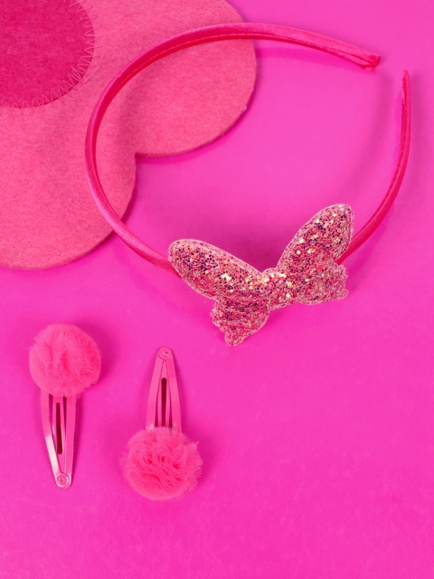 

Lil' Star by ayesha Girls Set of Embellished Hair Band & 2 Hair Clips, Pink