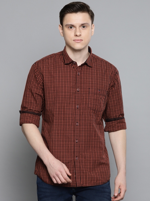 

Louis Philippe Jeans Men Rust Red & Black Slim Fit Checked Casual Shirt