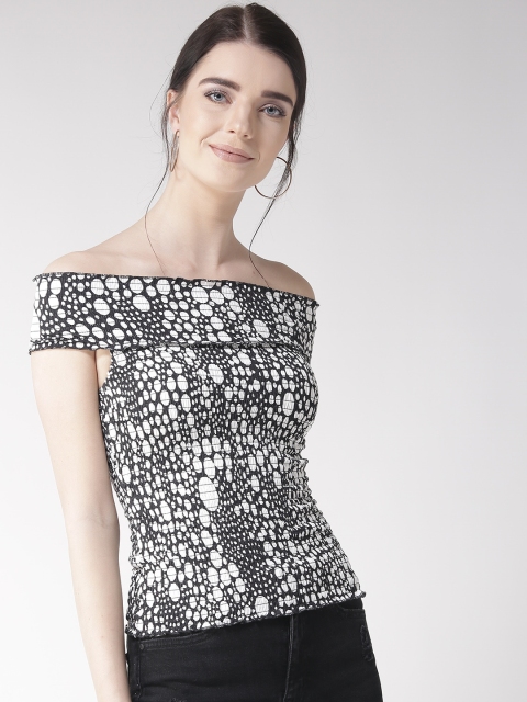 

Madame Women Black & White Printed Bardot Top