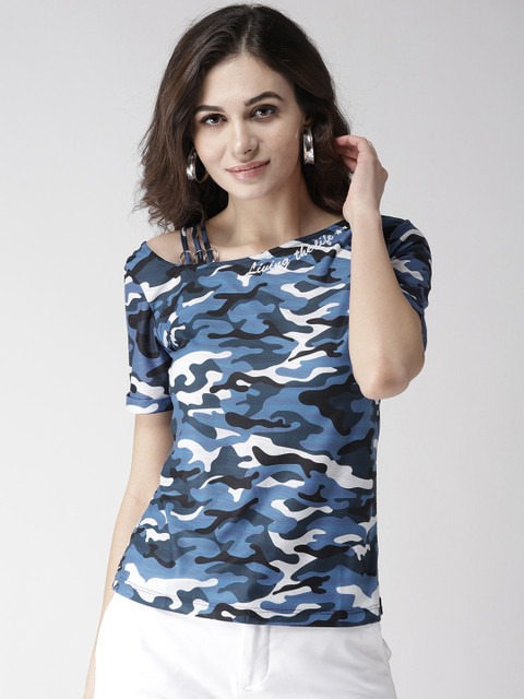 

Madame Women Blue & White Camouflage Print Top
