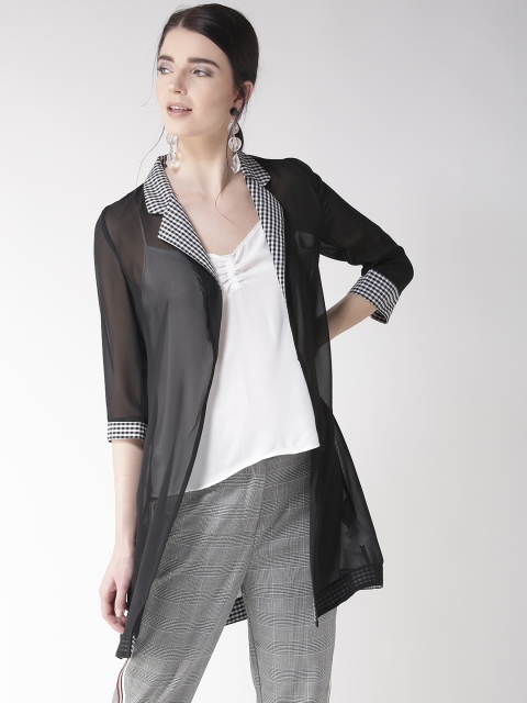 

Madame Black & White Solid Sheer Lapel Shrug