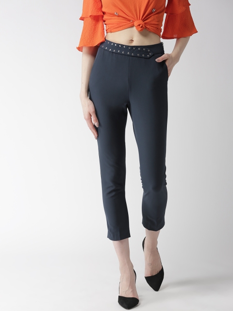 

Madame Women Navy Blue Regular Fit Solid Cropped Trousers