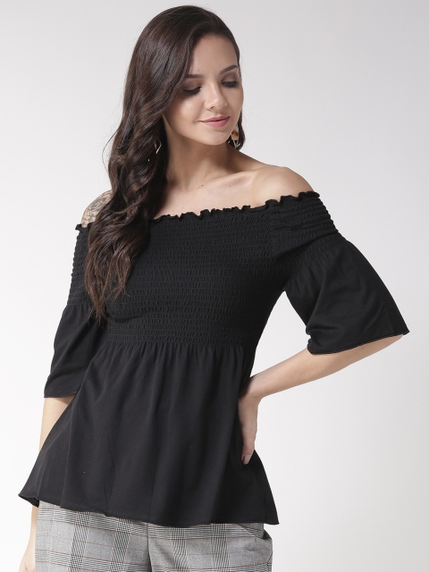 

Madame Women Black Solid Bardot Top