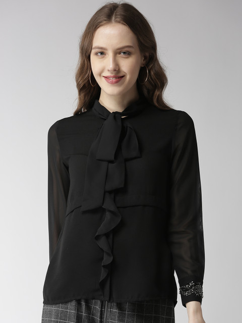 

Madame Women Black Solid Shirt Style Top