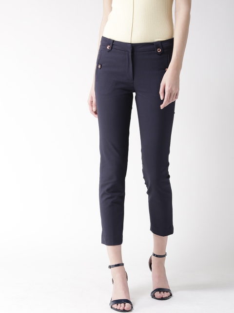 

Madame Women Navy Blue Regular Fit Solid Cropped Trousers