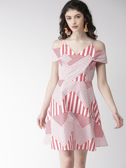 

Madame Women Red & White Printed Fit & Flare Dress