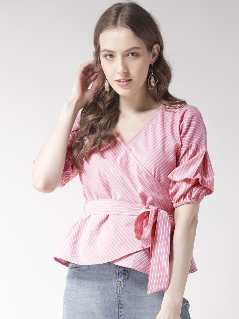 

Madame Women Pink & White Striped Wrap Top