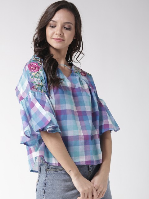 

Madame Women Blue & Purple Checked A-Line Top