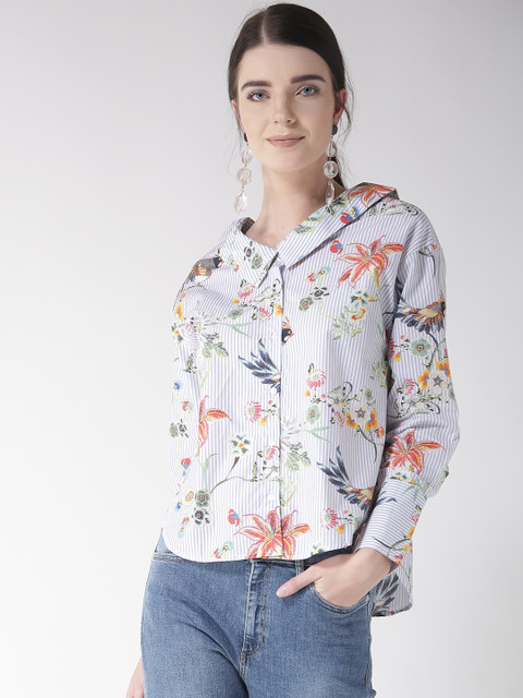 

Madame Women Blue & White Regular Fit Printed Casual Shirt
