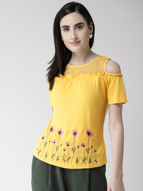 

Madame Women Yellow Embroidered Top