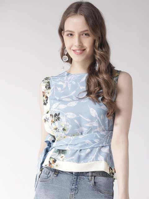 

Madame Women Blue & White Printed Top