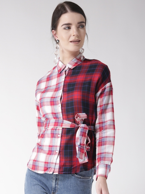 

Madame Women Red & White Regular Fit Checked Casual Shirt