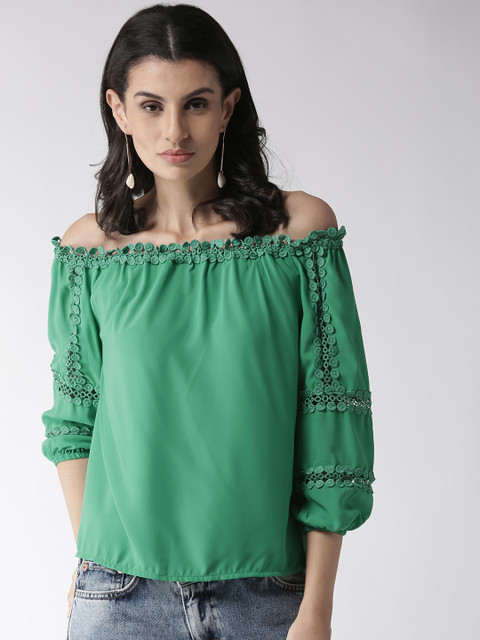 

Madame Women Green Solid Bardot Top
