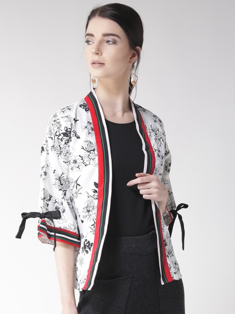 

Madame White & Black Printed Open Front Shrug