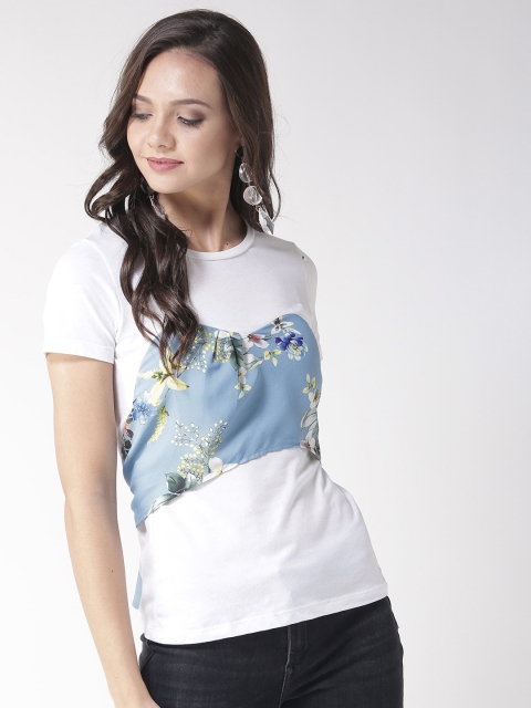 

Madame Women White & Blue Printed Top