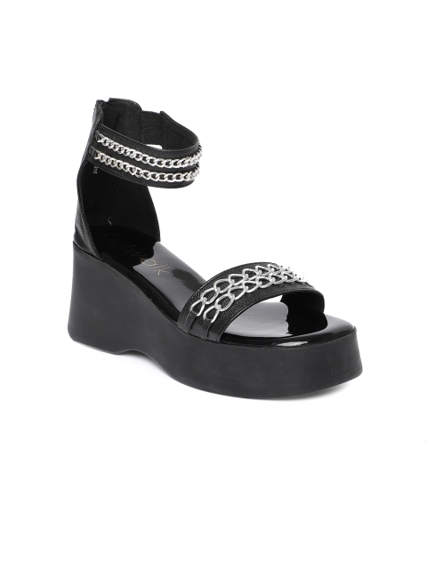 

Catwalk Women Black & Silver-Toned Solid High-Top Flatforms