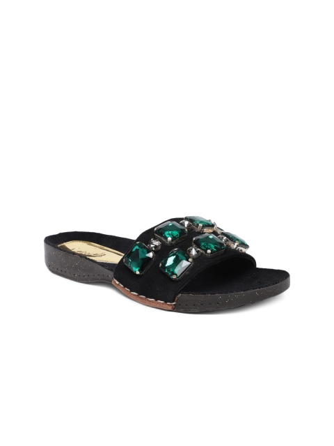 

Catwalk Women Black & Green Embellished Open Toe Flats