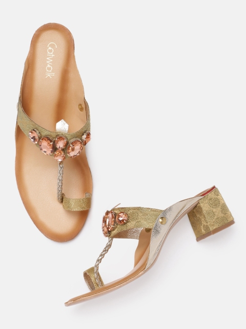 

Catwalk Women Gold-Toned & Beige Woven Design Heels